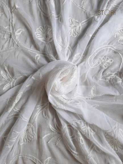 Floral Jaal Chiffon Lucknowi Chikankari Dupatta