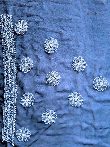 Teal Blue Noor Full Jaal Hand Embroidered Lucknowi Chikankari Saree