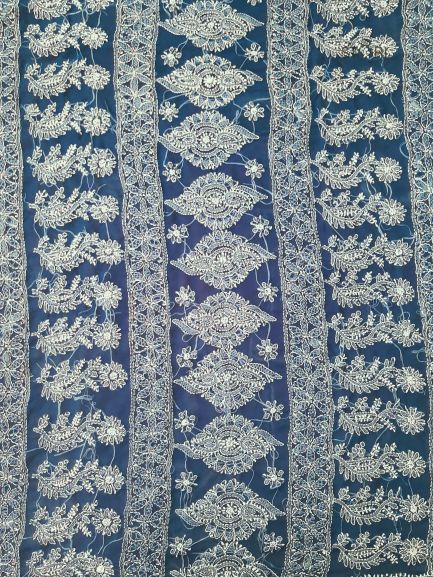 Teal Blue Noor Full Jaal Hand Embroidered Lucknowi Chikankari Saree
