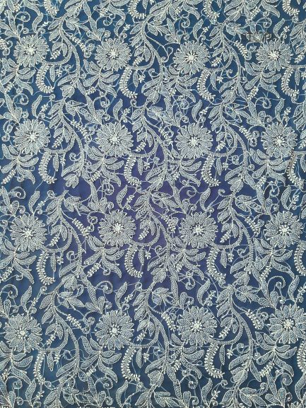 Teal Blue Noor Full Jaal Hand Embroidered Lucknowi Chikankari Saree