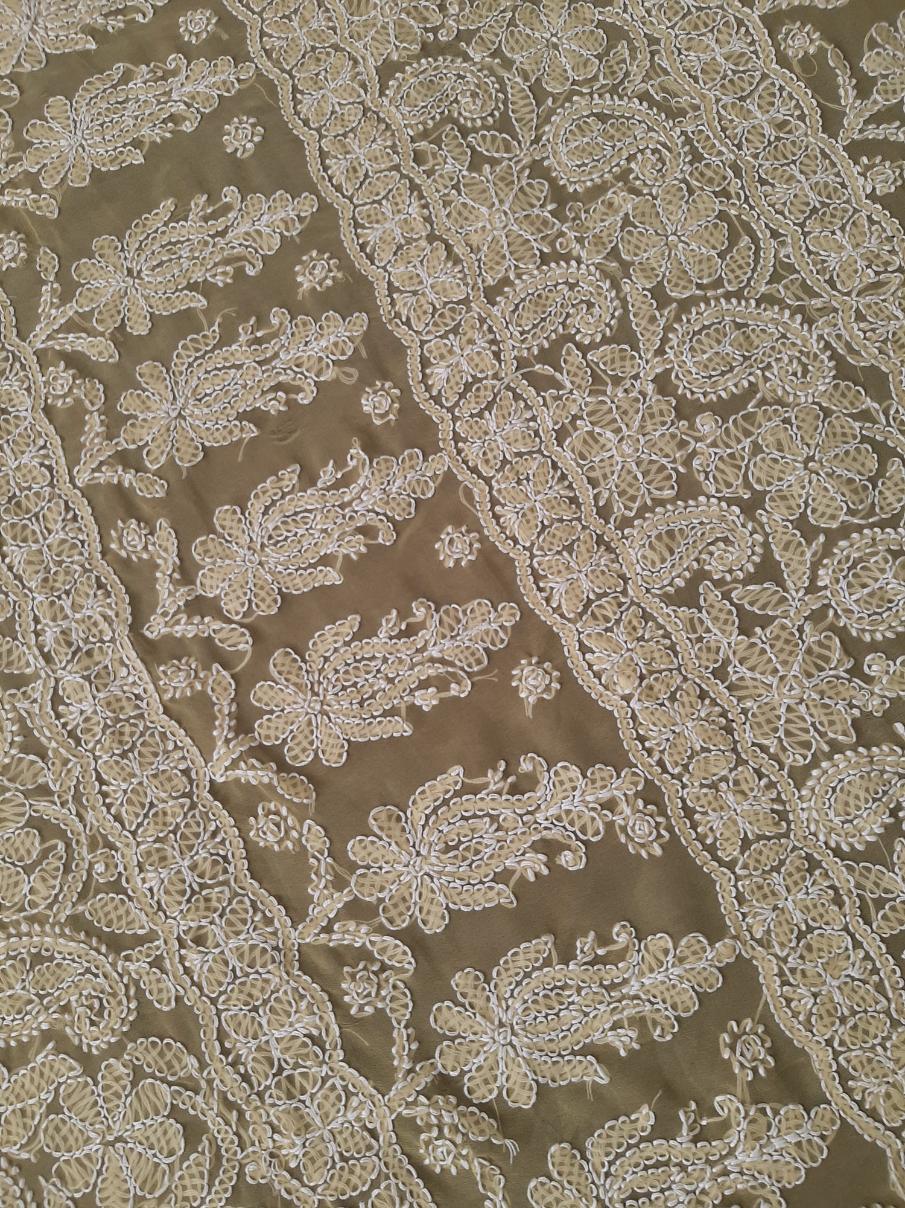 Olive Green Noor Full Jaal Hand Embroidered Lucknowi Chikankari Saree