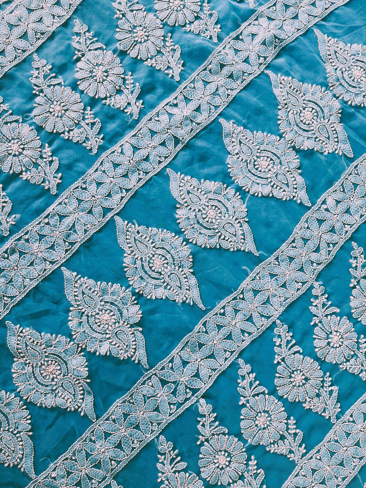 Sky Blue Noor Full Jaal Hand Embroidered Lucknowi Chikankari Saree