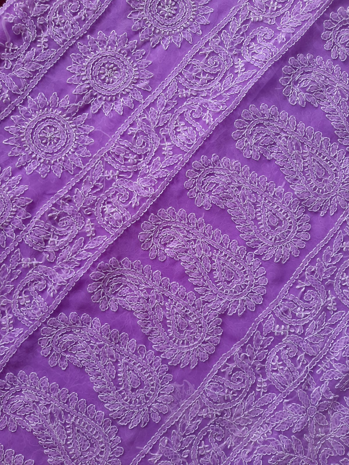 Purple Noor Full Jaal Hand Embroidered Lucknowi Chikankari Saree