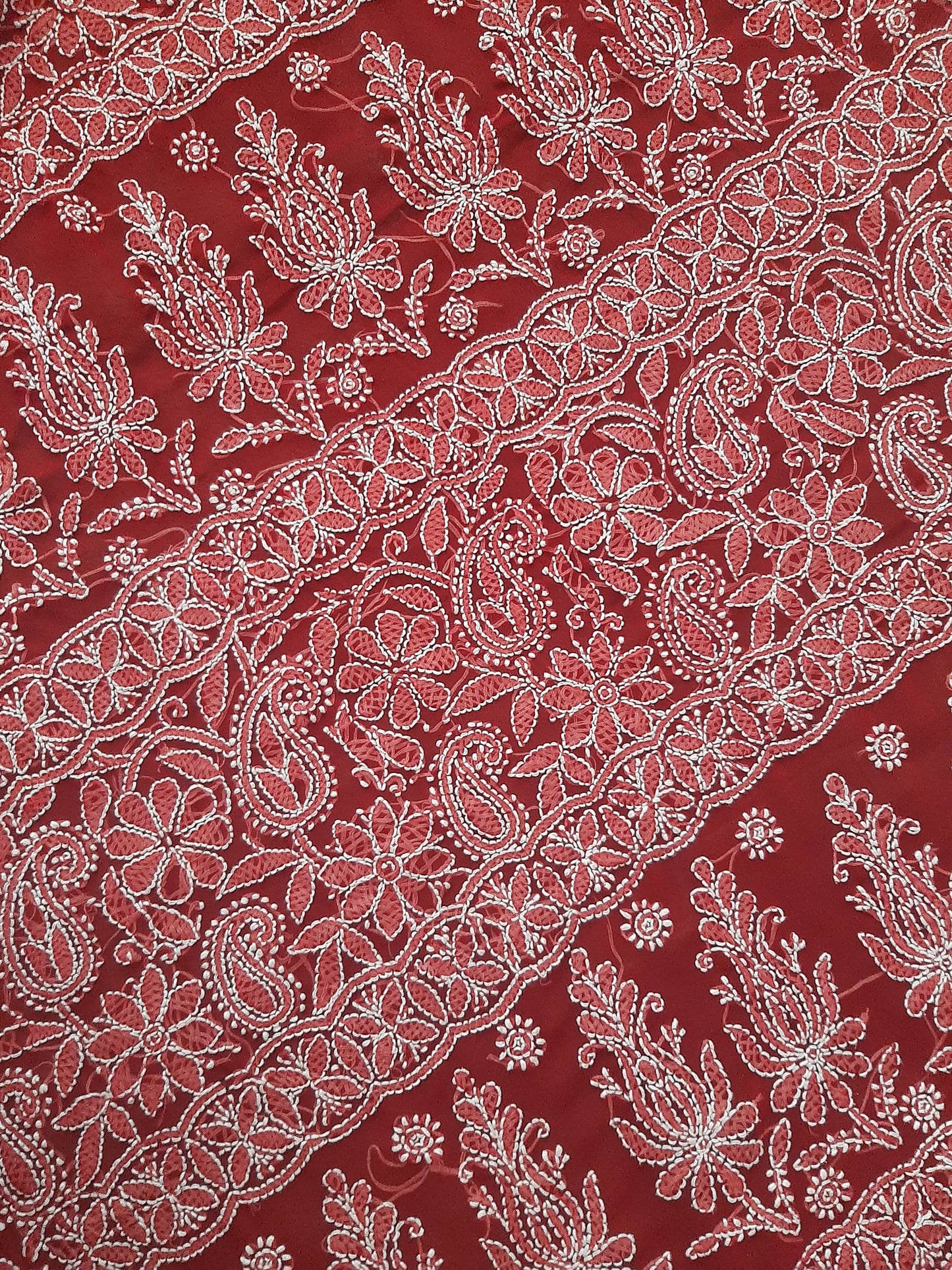 Bridal Red Noor Full Jaal Hand Embroidered Lucknowi Chikankari Saree
