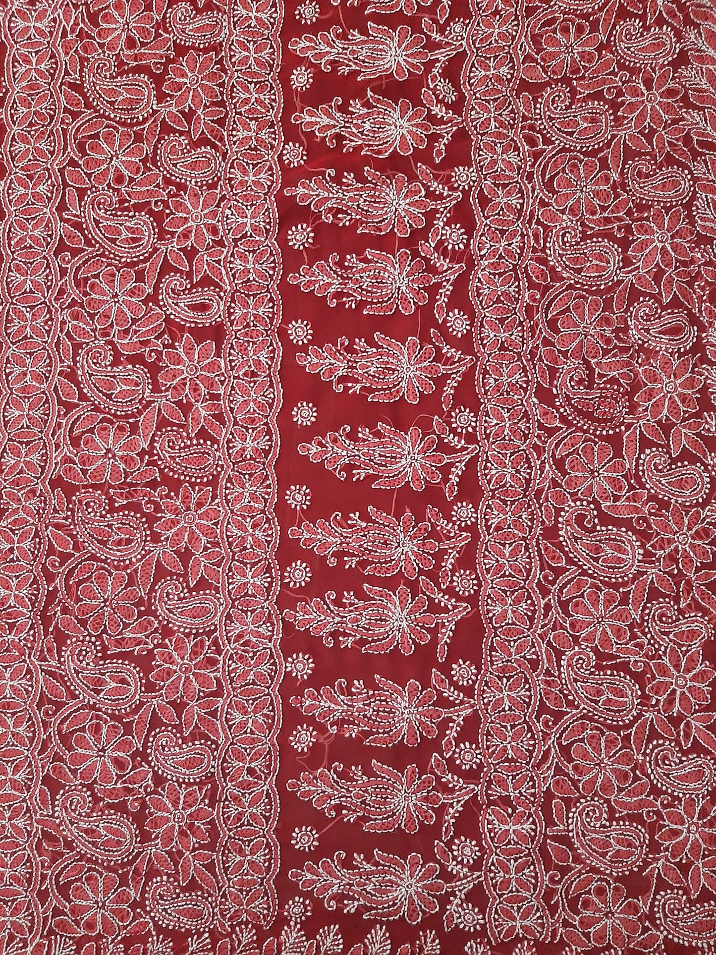 Bridal Red Noor Full Jaal Hand Embroidered Lucknowi Chikankari Saree