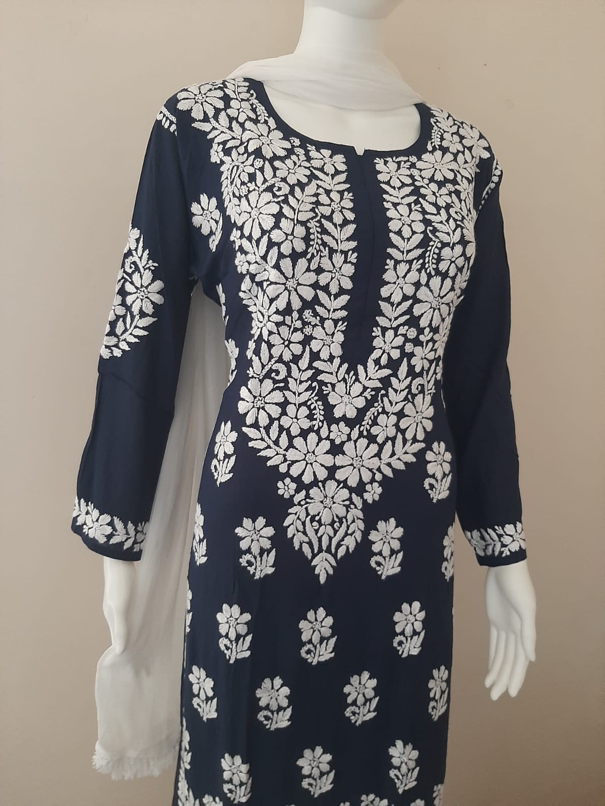 Kaaya Navy Blue Modal Chikankari Kurti