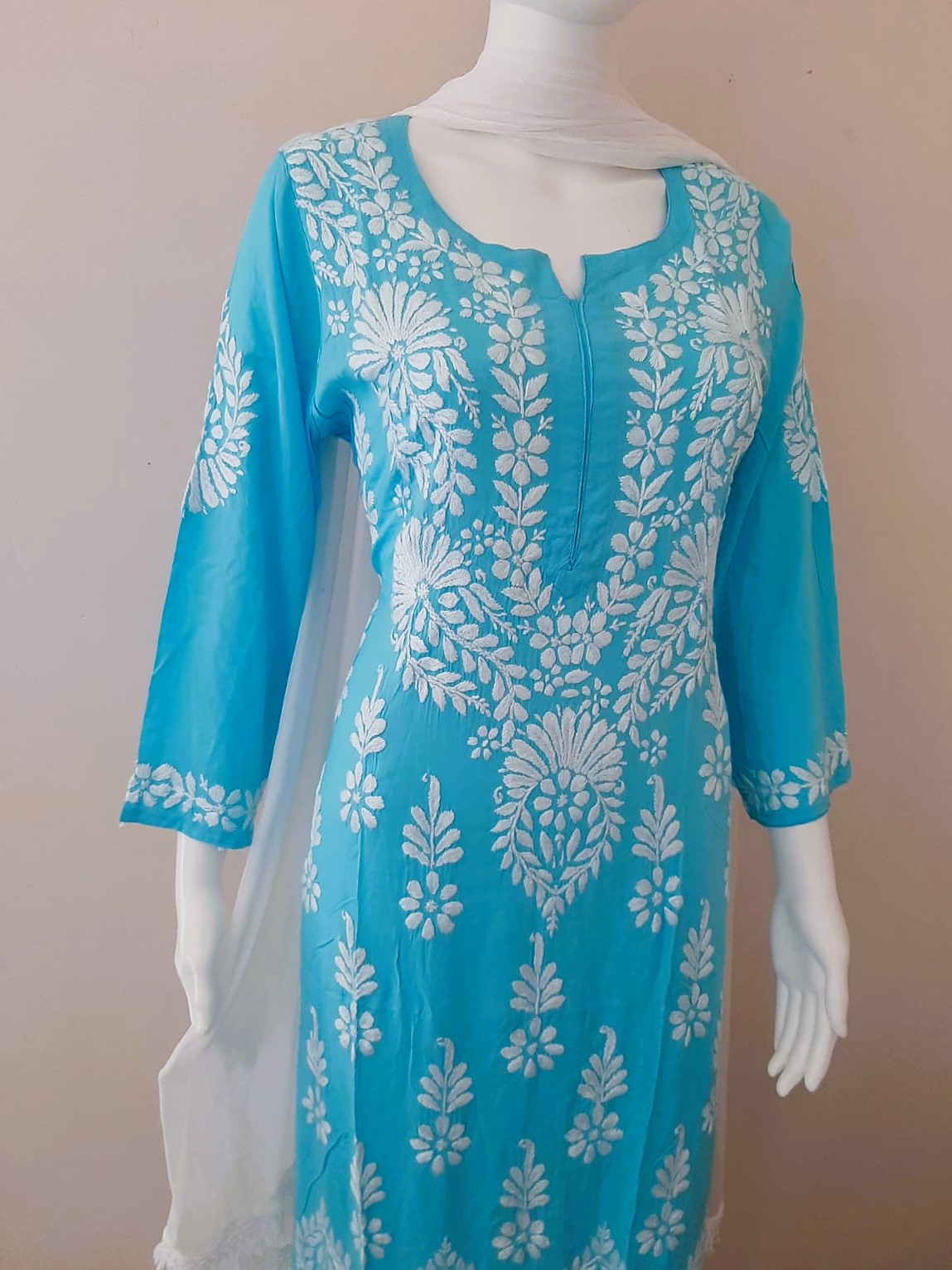 Kaaya Sky Blue Modal Chikankari Kurti