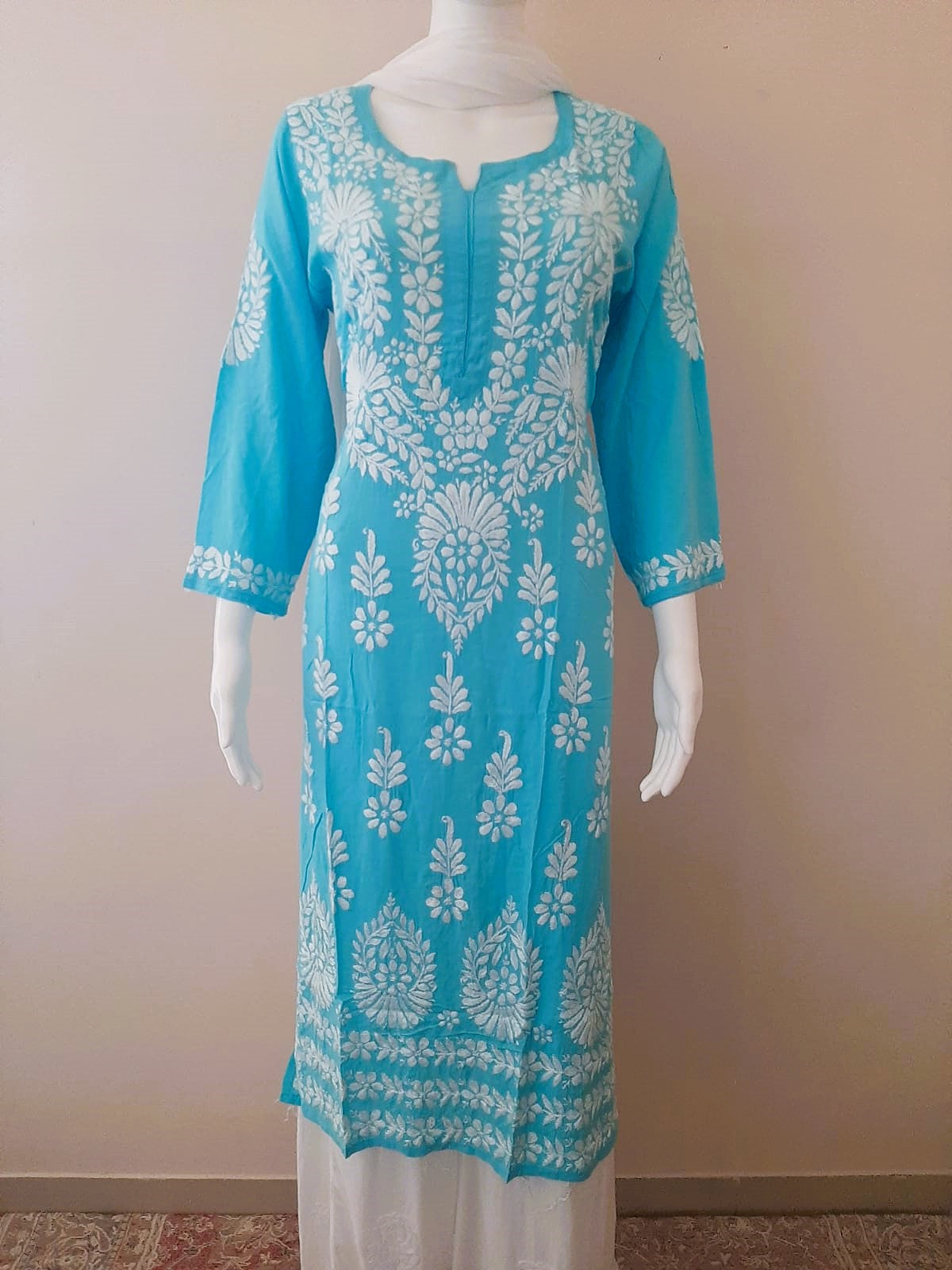 Kaaya Sky Blue Modal Chikankari Kurti