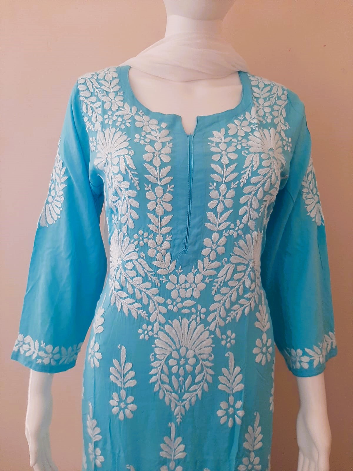 Kaaya Sky Blue Modal Chikankari Kurti