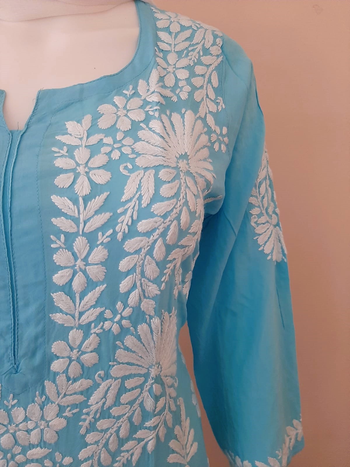 Kaaya Sky Blue Modal Chikankari Kurti