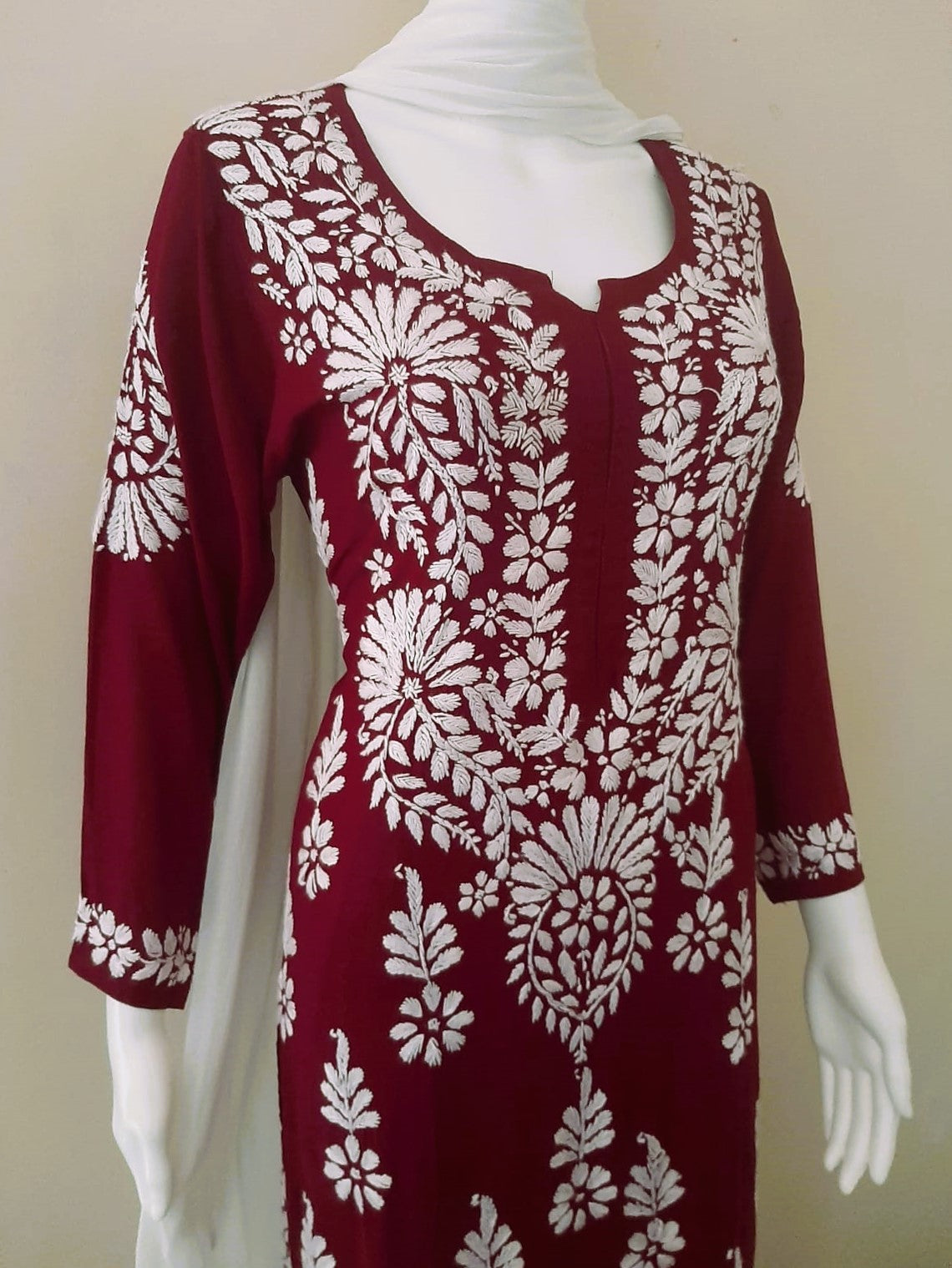 Kaaya Wine Modal Chikankari Kurti