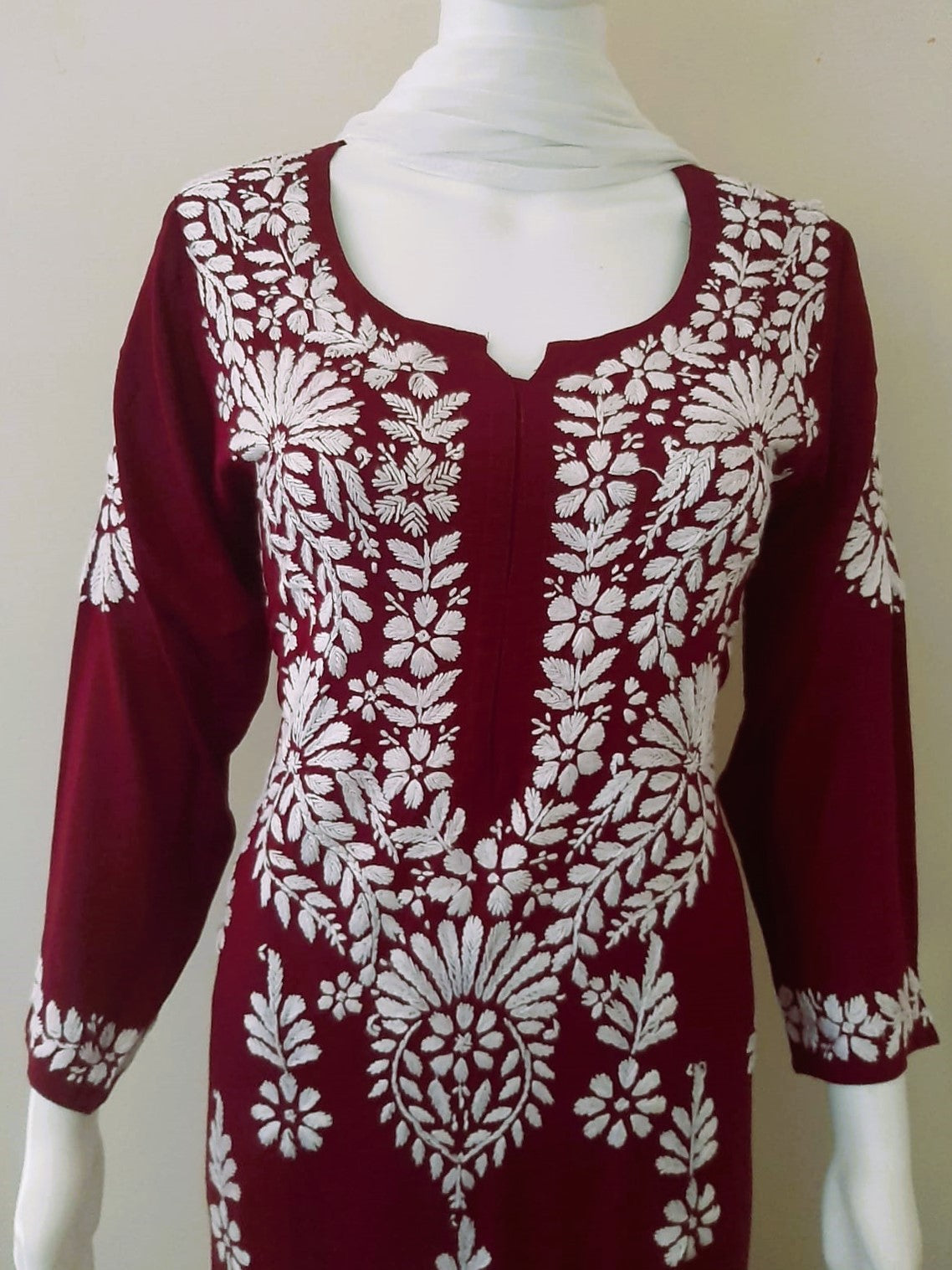 Kaaya Wine Modal Chikankari Kurti
