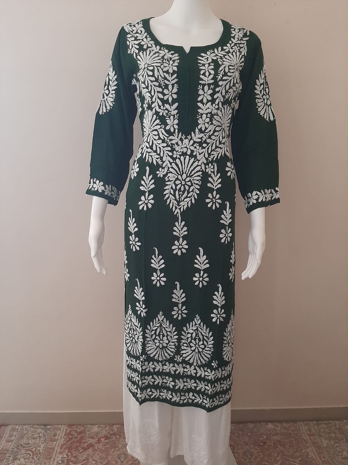 Kaaya Deep Green Modal Chikankari Kurti
