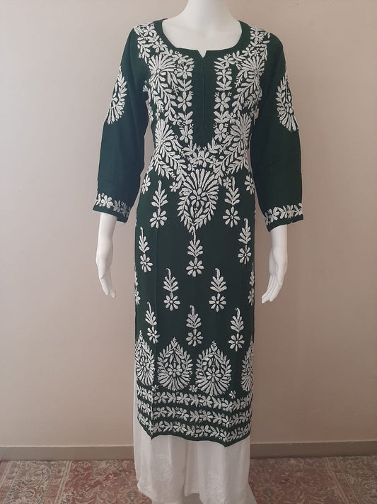 Kaaya Deep Green Modal Chikankari Kurti