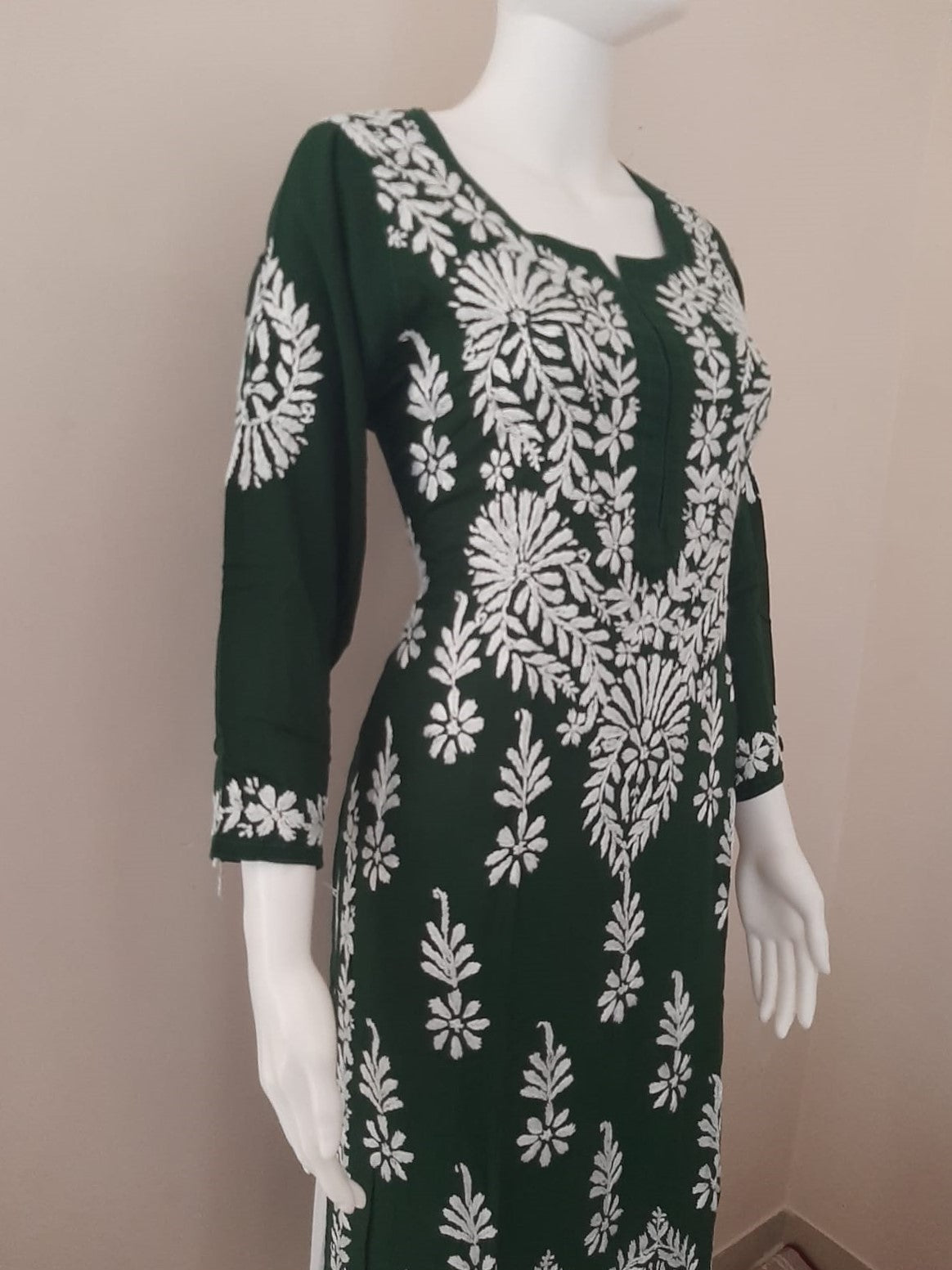 Kaaya Deep Green Modal Chikankari Kurti