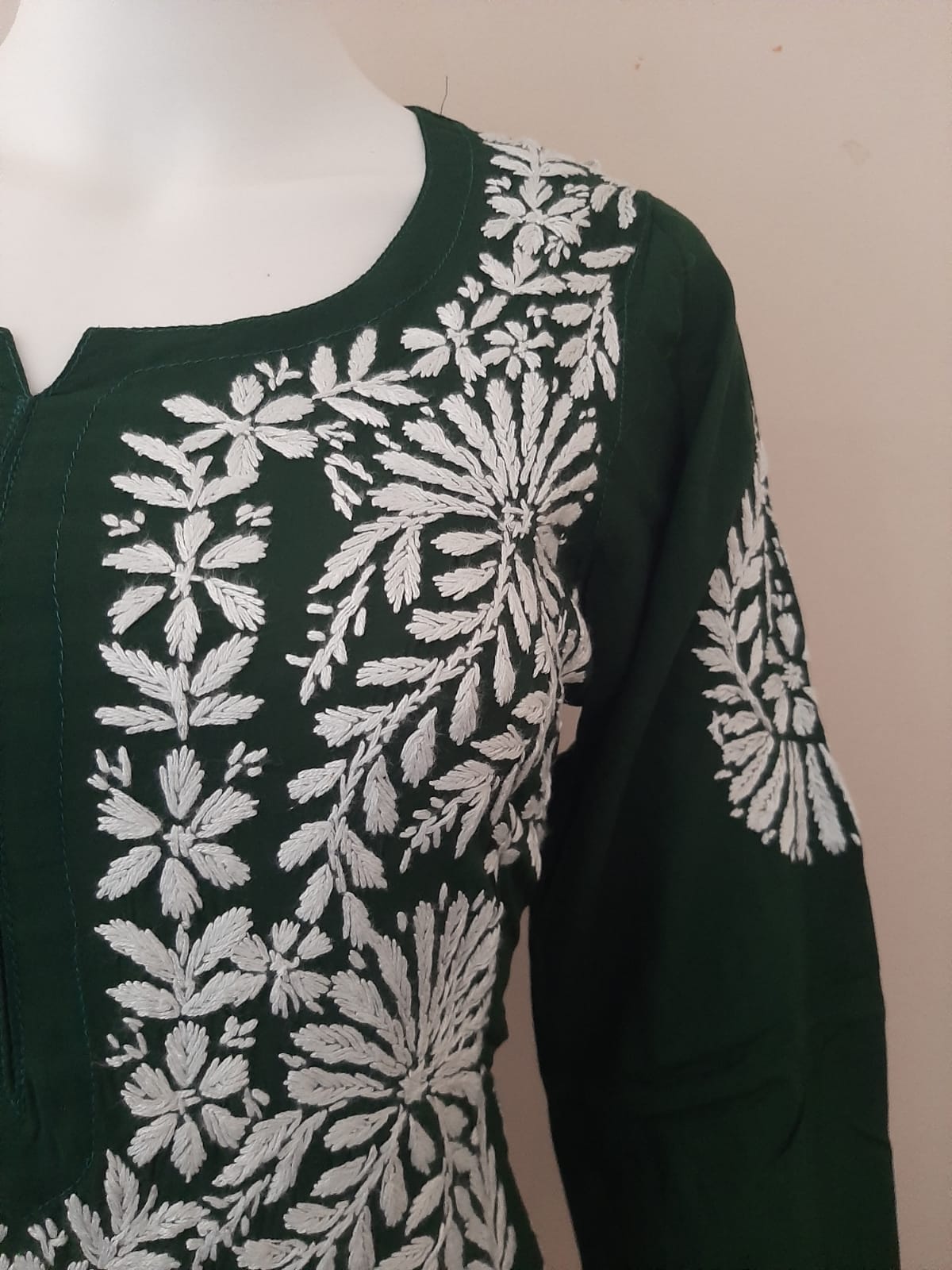 Kaaya Deep Green Modal Chikankari Kurti