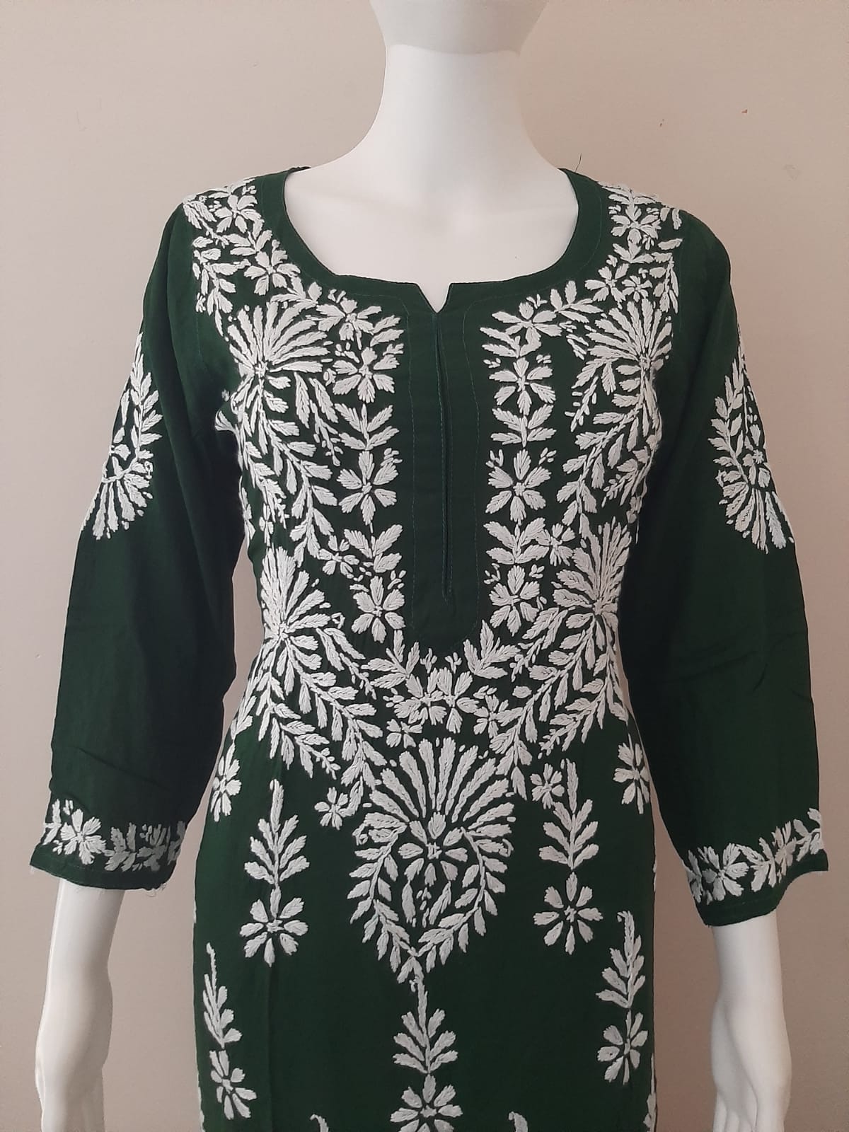 Kaaya Deep Green Modal Chikankari Kurti