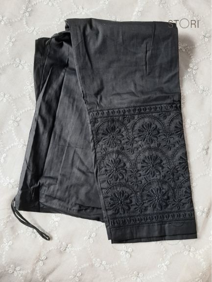 Machine Crafted Black Lucknowi Chikankari Lycra Pants
