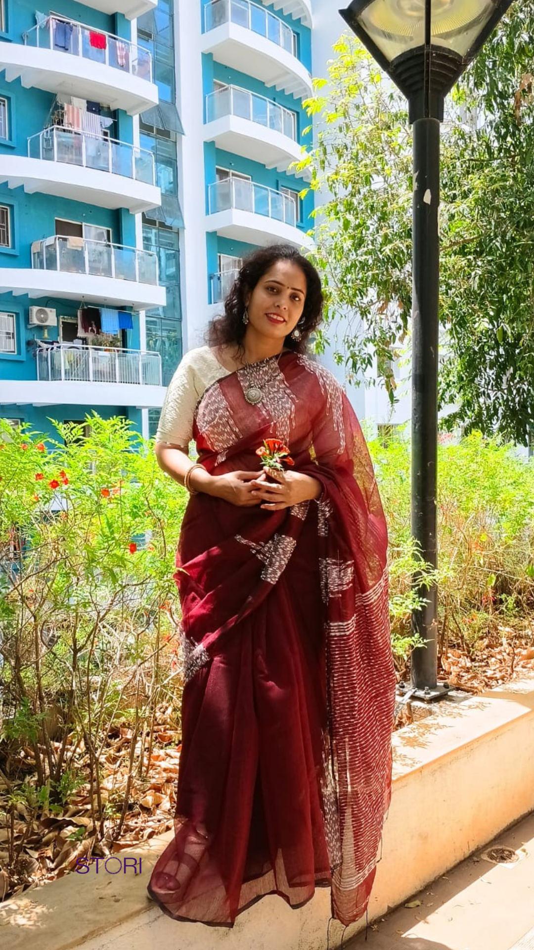 STORI Maroon Acrylic Saree