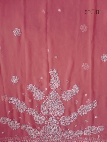 Carrot Pink Sanah Handcrafted Lucknowi Chikankari Saree