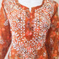 Teracotta Brown Printed Chanderi Chikankari Kurti