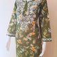 Olive Green Printed Chanderi Chikankari Kurti