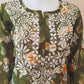 Olive Green Printed Chanderi Chikankari Kurti