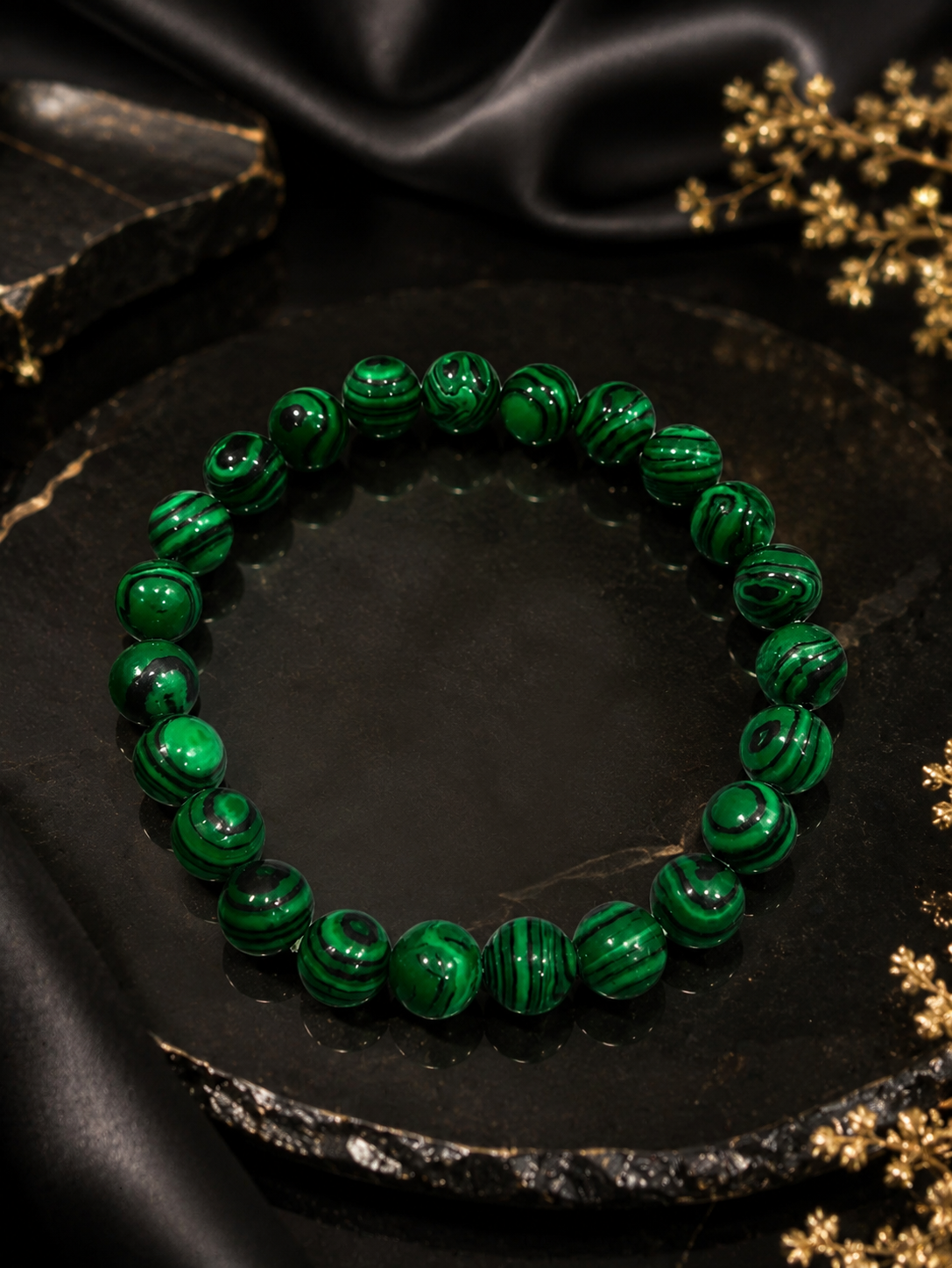 Green Emerald Malachite Bead Bracelet