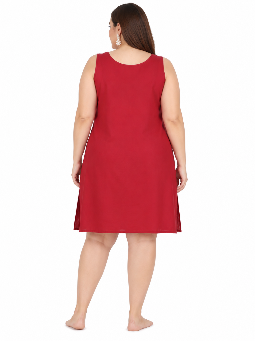 Red Cotton Long Inner Slip Plus Size