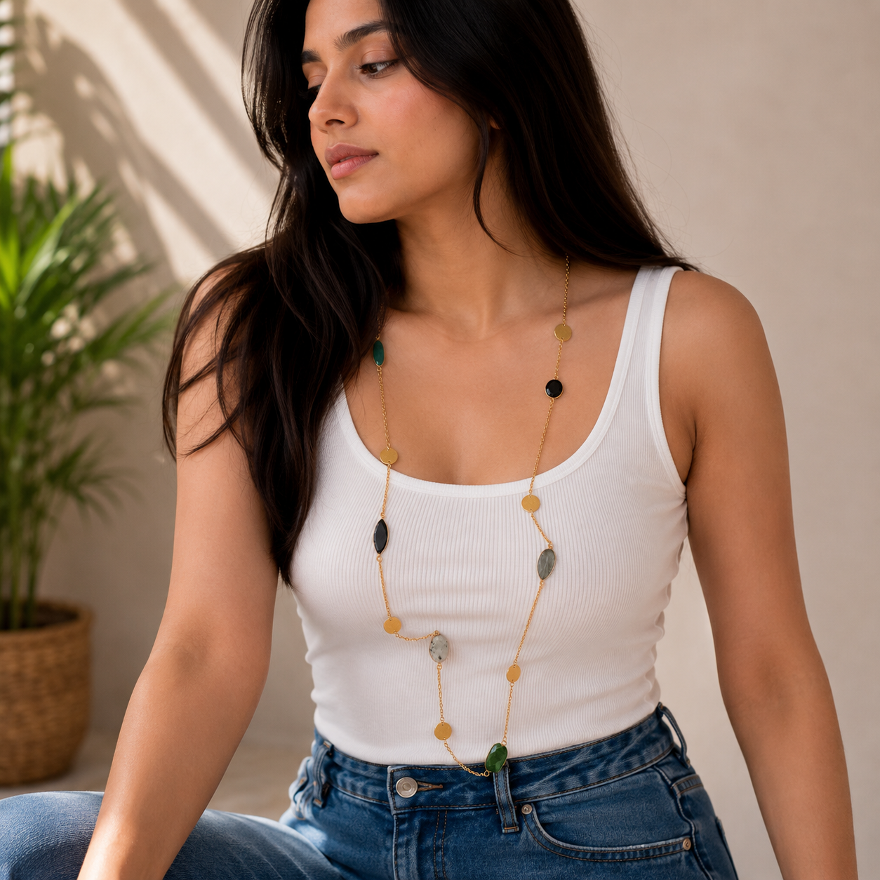 Maheera Glossy Gem Stone Neckpiece