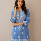 Aiza Powder Blue Soft Modal Handcrafted Short Chikankari Kurti