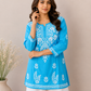 Aiza Sky Blue Soft Modal Handcrafted Short Chikankari Kurti