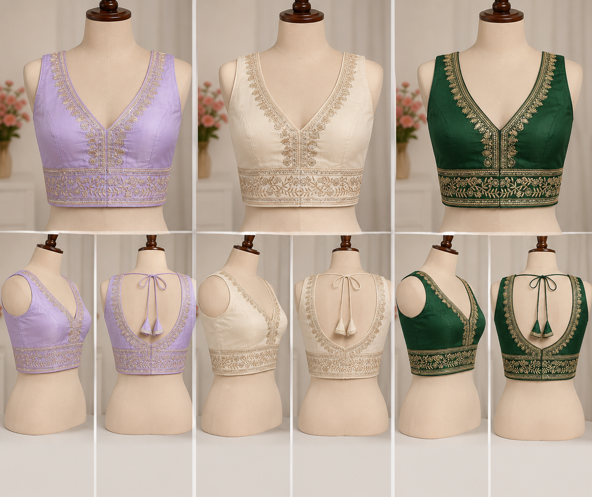 Zari Embroidered Soft Silk Blouse With Elbow Sleeves