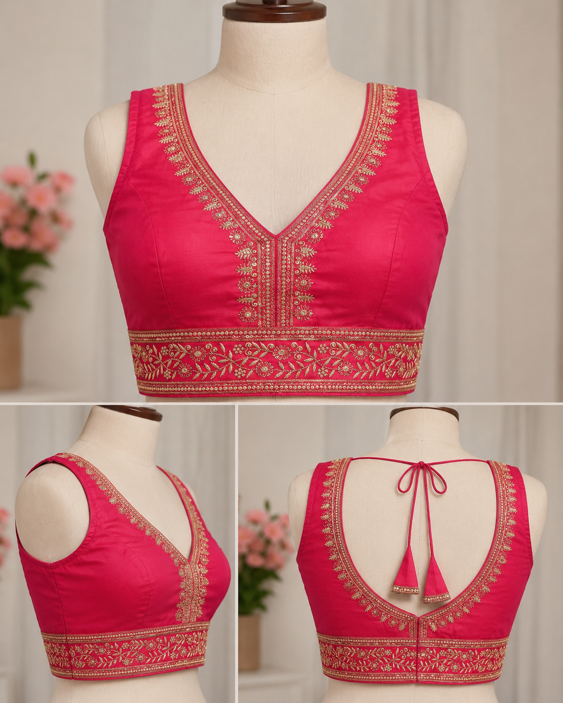 Zari Embroidered Soft Silk Blouse With Elbow Sleeves