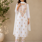 Avanya White Soft Cotton Chikankari Kurti & Lycra Pant Set With Multicolor Thread Embroidery
