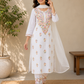 Avanya White Soft Cotton Chikankari Kurti & Lycra Pant Set With Multicolor Thread Embroidery