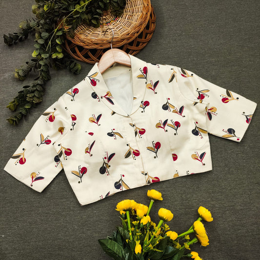 Cherry Slub Cotton Crop Top / Collar Blouse