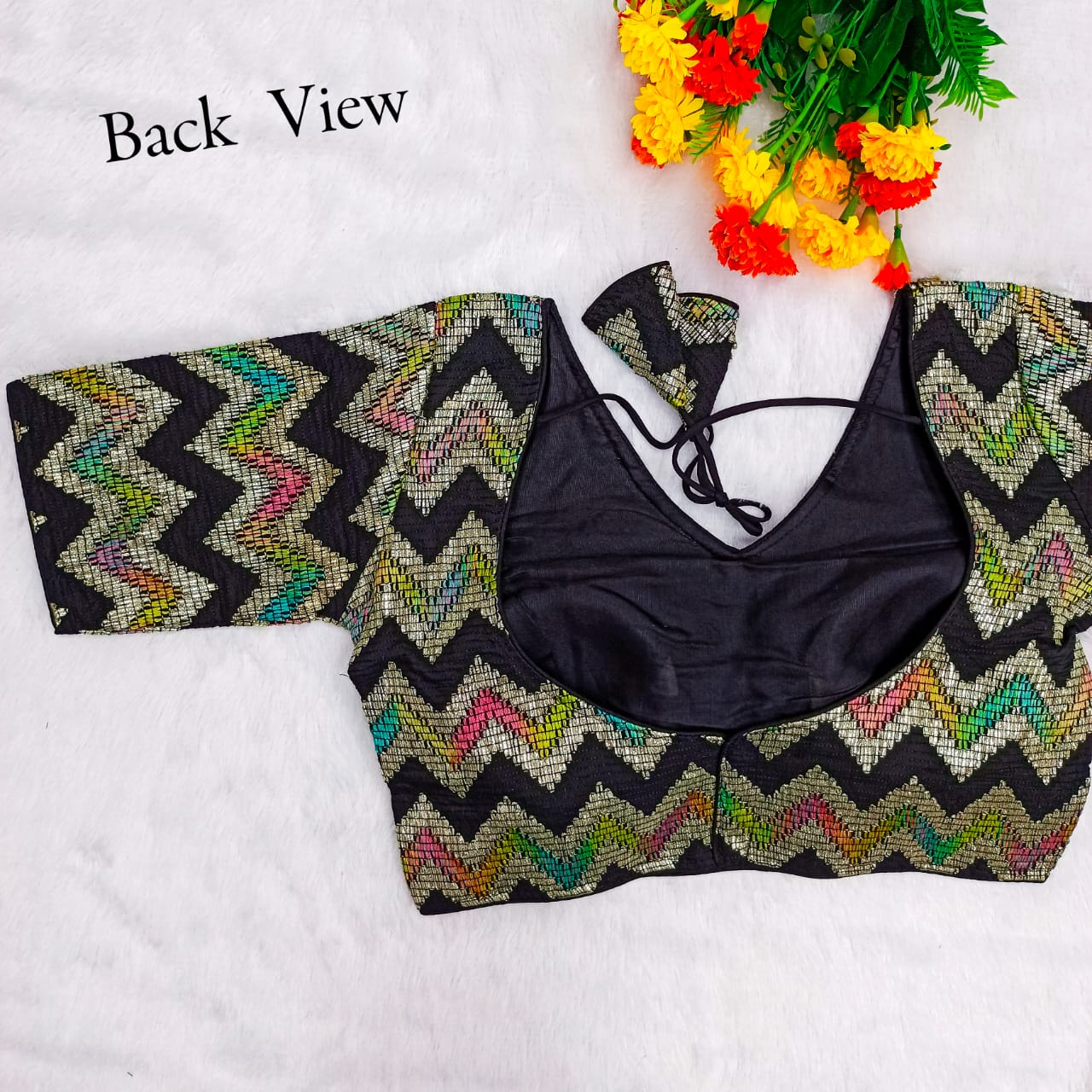 Chevron Multi-Sequins & Thread Embroidered Georgette Blouse
