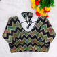 Black Chevron Multi-Sequins & Thread Embroidered Georgette Blouse
