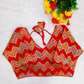 Red Chevron Multi-Sequins & Thread Embroidered Georgette Blouse