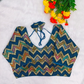 Teal blue Chevron Multi-Sequins & Thread Embroidered Georgette Blouse