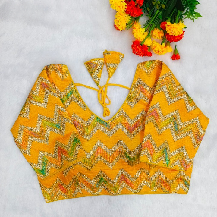Yellow Chevron Multi-Sequins & Thread Embroidered Georgette Blouse