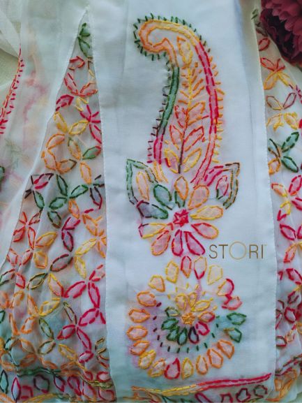 Hand Embroidered Georgette Lucknowi Chikankari Flared Palazzo - Multicolor
