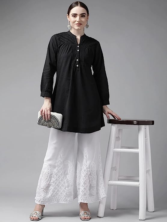Hand Embroidered Flared White Georgette Lucknowi Chikankari Palazzo