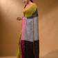 Olive Green Color Block Soft Khadi Cotton Saree
