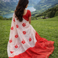 Red & White Hibiscus Print  Cotton Silk Saree