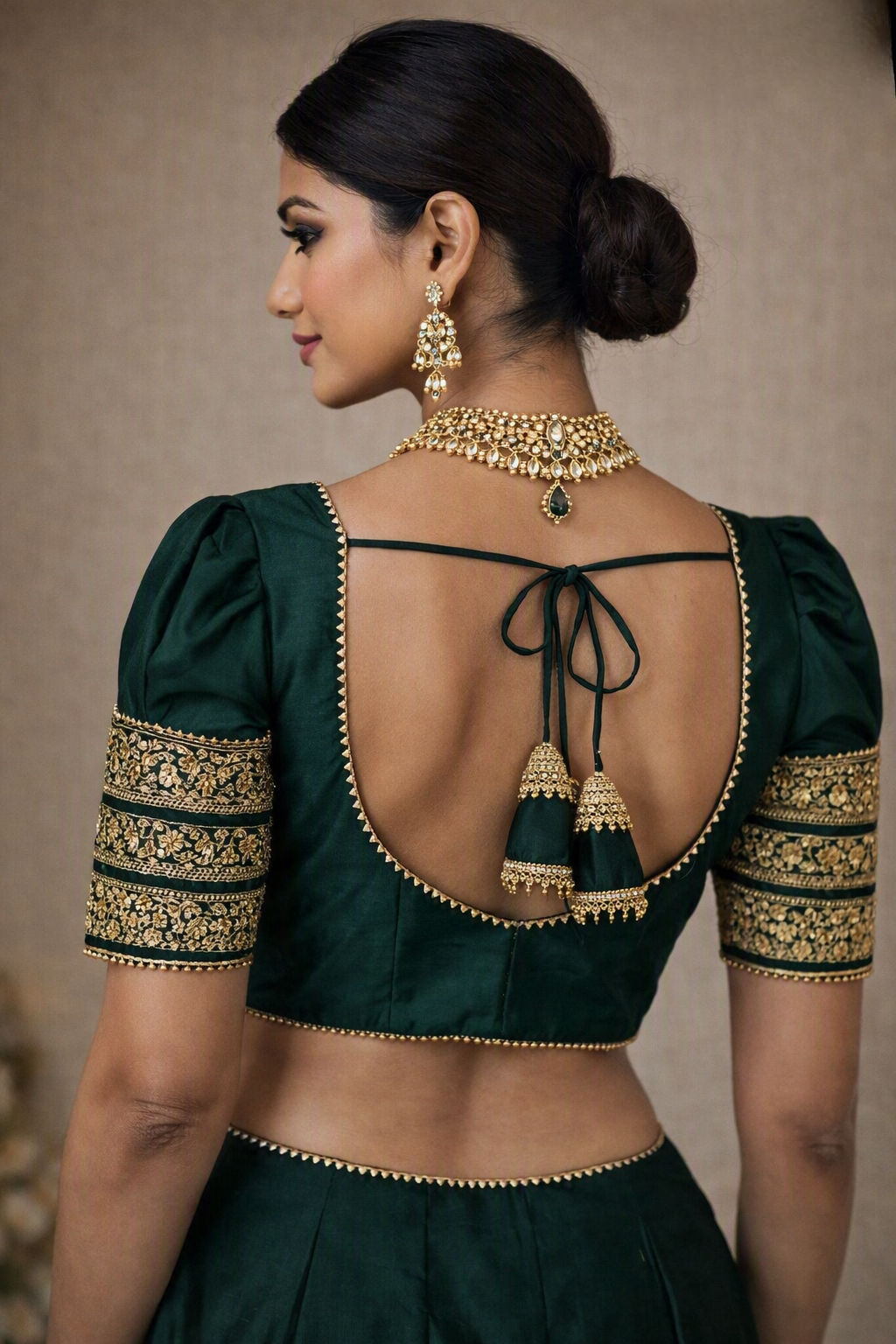 Embroidered Designer Puff Sleeves Blouse With Latkans