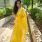 Bright Yellow Acrylic Raindrops Saree