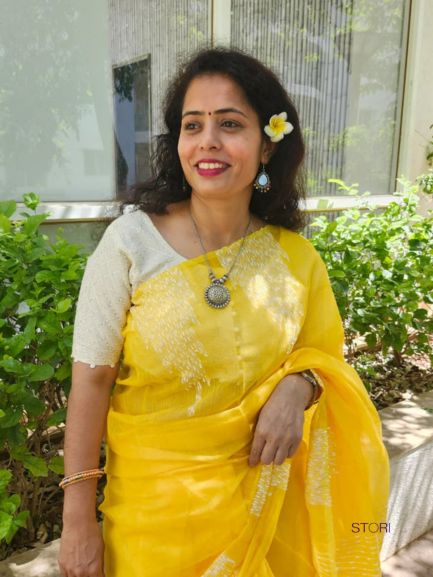 Bright Yellow Acrylic Raindrops Saree
