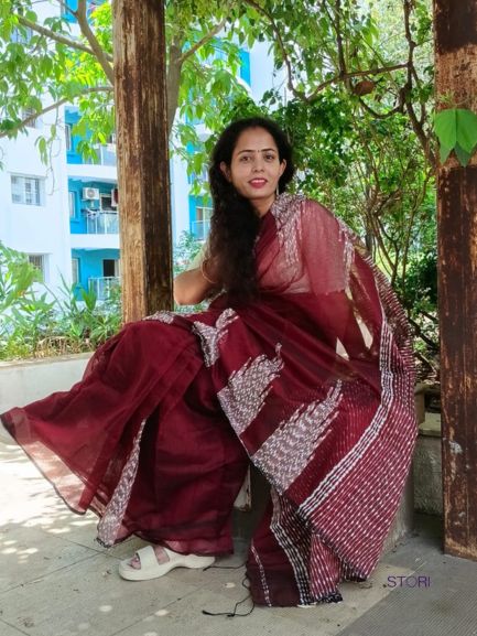 STORI Maroon Acrylic Saree